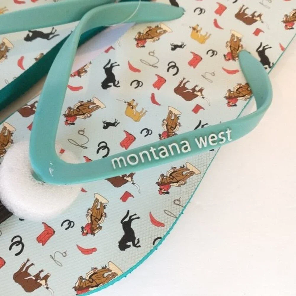 Montana West Size M Thong Flip-Flops Cowgirl Western Rodeo Horses NWT